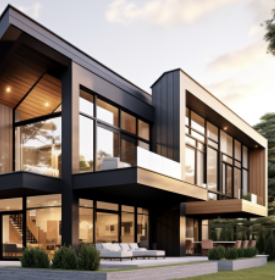 Image of a beautiful modern house. Image produced using Midjourney